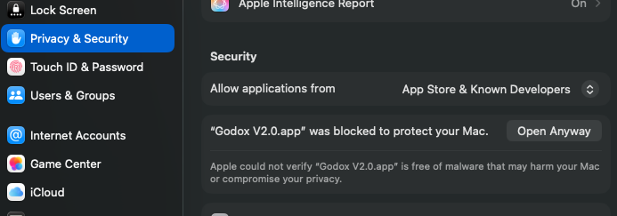 Unblocked Godox Launcher in Mac Settings